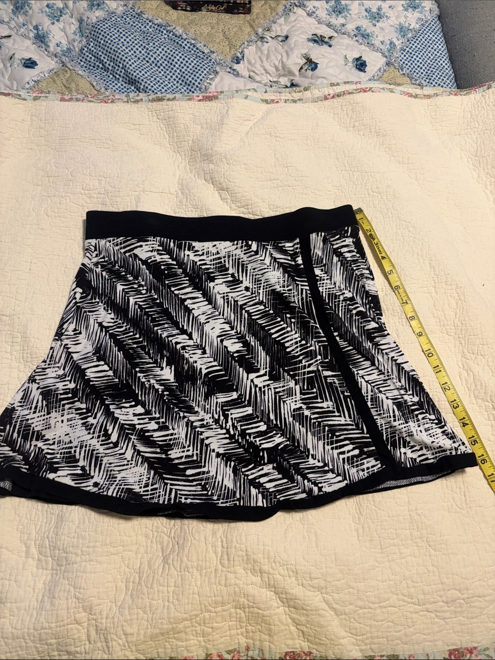 Dakini Black and White Mini Skirt with Geometric Print